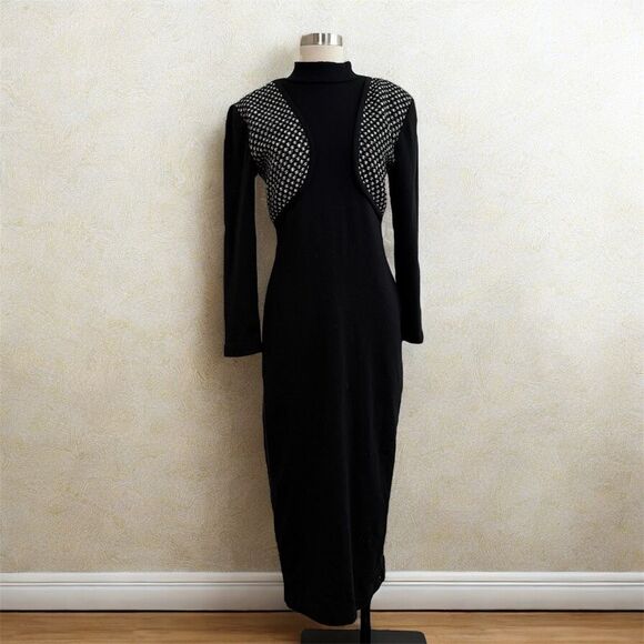Vintage All That Jazz Black Vest Checkered Maxi Dress Small Pencil Sweater - Picture 1 of 8